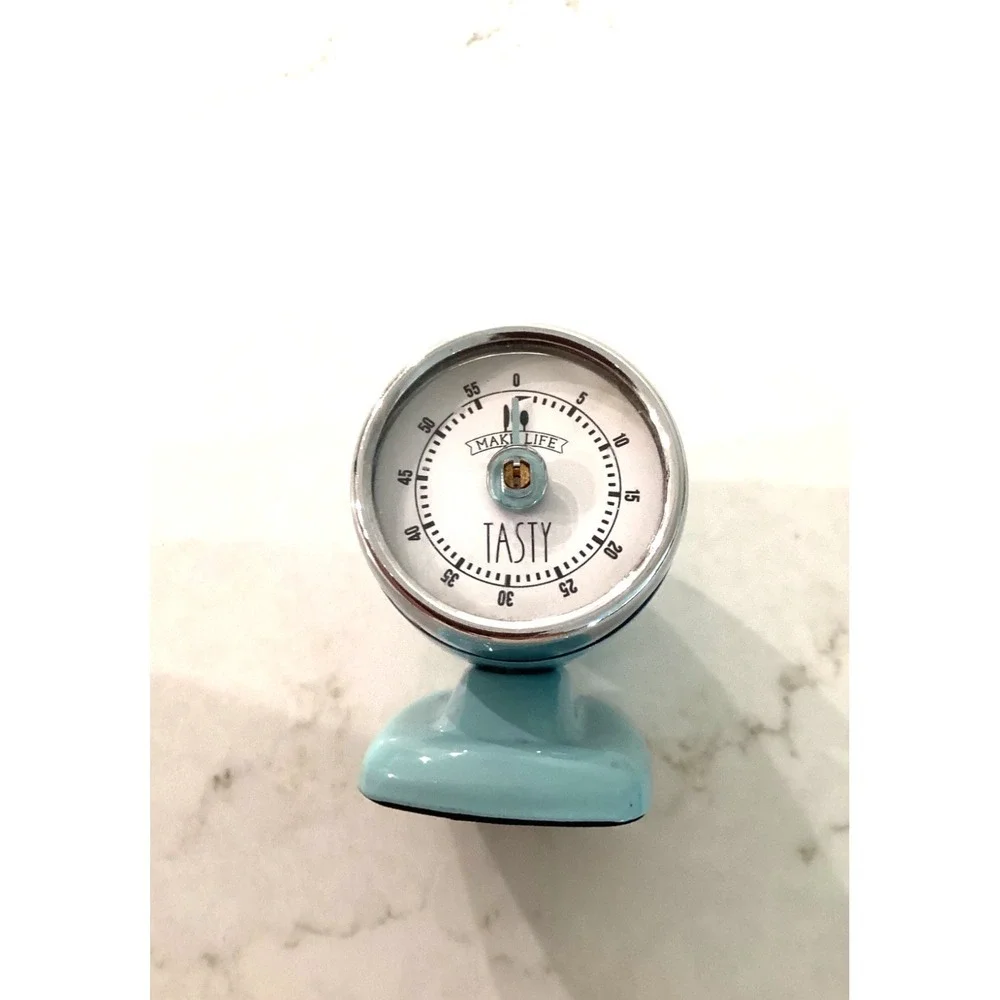 Manual Kitchen Timer Savor the Day MCM Style Turquoise & Chrome 3in Works Well